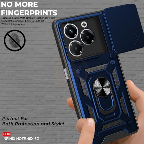 Image of Armor Bumper Back Cover Case for Infinix Note 40X 5G Rotating Camera Cover, Ring Holder & Kickstand | Heavy Duty & 360 Degree Protection Infinix Note 40X 5G Back Cover (Blue)