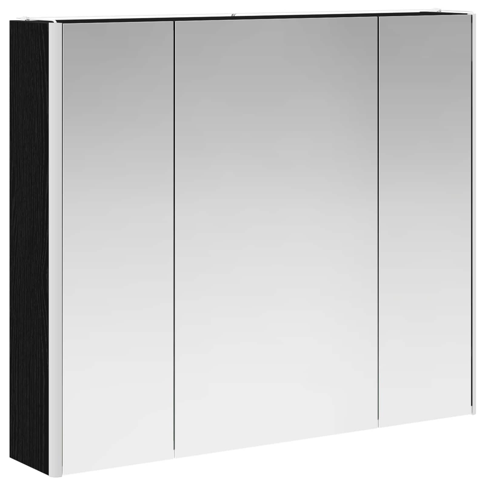 Szafka łazienkowa z lustrem w kolorze czarnym, imitacja dębu, materiał drewnopochodny, 83,5 x 15,5 x 70 cm, montaż ścienny z oświetleniem LED, regulowane półki, lustro, miejsce do