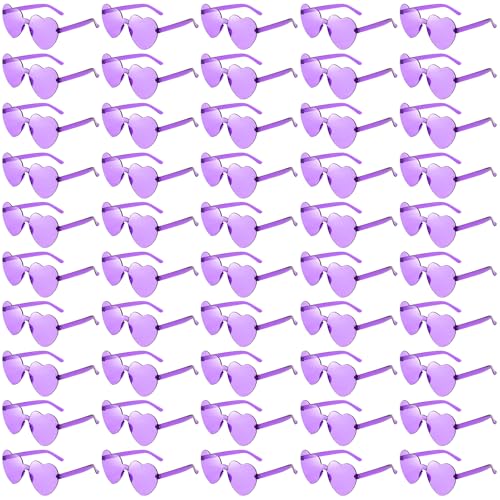 Wholesale 50 Pack Rimless Heart Shaped Sunglasses Bulk, Fun Colorful Heart Party Glasses for Women Men