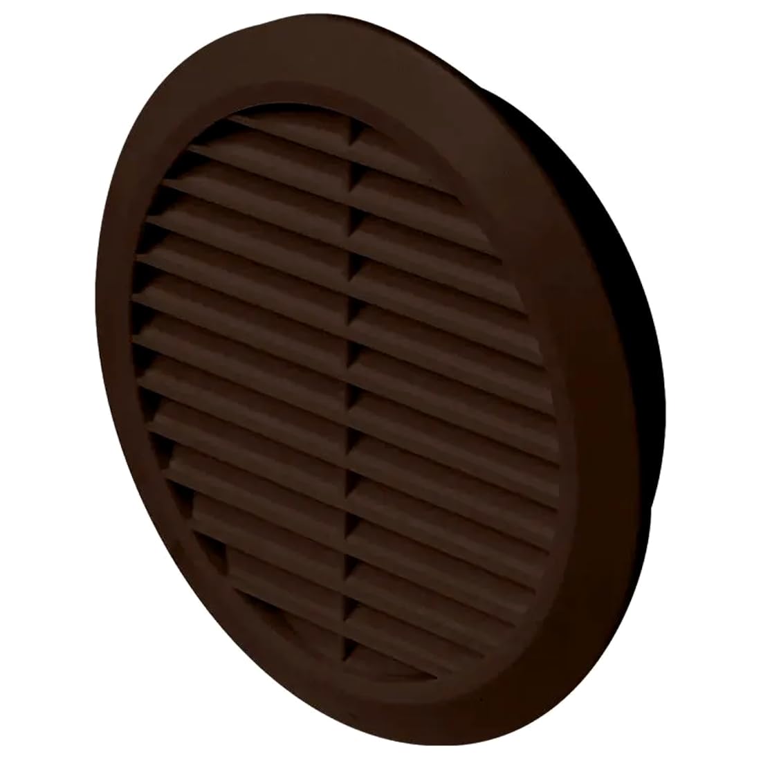 Brown Louvred Wall Vent Grille with Flyscreen for Ø 125 mm / 5" Round Wall Outlet - Air Ventilation Duct Cover with Anti-Insect Mesh and Rear Spigot, Tough and Durable ABS Plastic