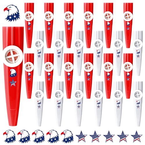 ElaraBerry 48 Pcs Kazoo Bulk Patriotic Party Favors with American Flag Star Stickers Plastic Musical Instruments Toys for Veterans Day Party Supplies by ElaraBerry - Used condition - US$20.89