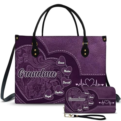 Custom Grandma Bag Leather Handbag Personalized Wallets for Women Grandma Gifts With Grandkids Names Custom Purse Loving Gift For Mother Mom Birthday
