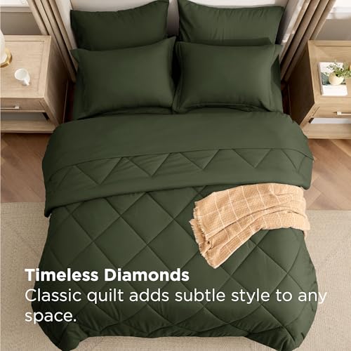 Image of Bedsure 7 Pieces King Comforter Set Premium Series, Hotel Luxury Soft Bed in a Bag, Goose Down Alternative, Safe for Sensitive Skin Bedding Comforter All Season Medium Warmth, Olive Green King Size