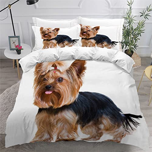 Housse de Couette 140x200cm Enfant Yorkshire Terrier Chien Animal Parure de Lit Ado Garçon Housse Couette Fille 1 Personne/2 Taies d'Oreillers 50x75cm,Multicolore Blanc /Noir /Gris/ Vert /Bleu Cover
