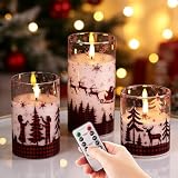 Eywamage Christmas Flameless Pillar Candles with Remote, Red Buffalo Plaid Table Decor, Flickering LED Pillar Candles Set of 3
