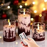 Eywamage Christmas Flameless Pillar Candles with Remote, Red Buffalo Plaid Table Decor, Flickering LED Pillar Candles Set of 3