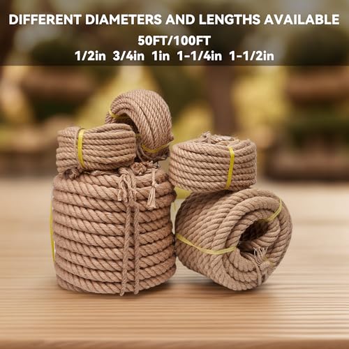 BRETANGME Premium 4-Strand Twisted Natural Jute Rope 3/4 in x 100 Ft, Heavy Duty Manila Style Hemp Rope for Tree/Porch Swings, Tug of War, Railings, Nautical Decor, Docks, Landscaping, Home Decorating by BRETANGME - Image 6