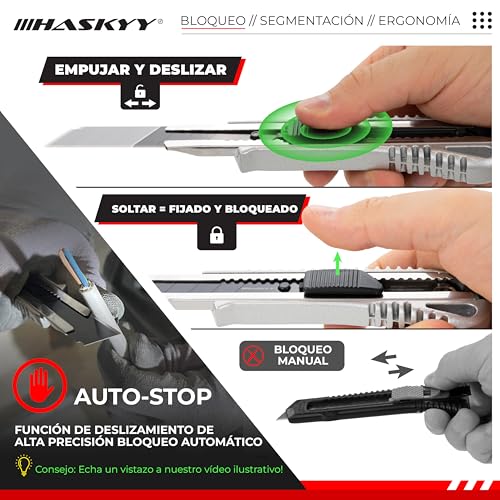Miniatura 2 de Haskyy Pack 2 Cúteres Profesionales 18mm 5 Hojas Sk5 Premium - Navajas De Seguridad Con Auto-Lock