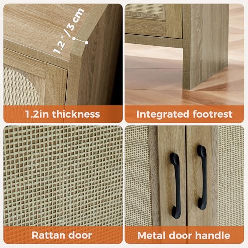 Mericonia Shoe Cabinet Storage for Entryway, Natural Rattan Shoe Storage Cabinet, Wooden Shoe Rack Cabinet, Farmhouse Boho Wood Shoe Organizer Cabinet for Hallway