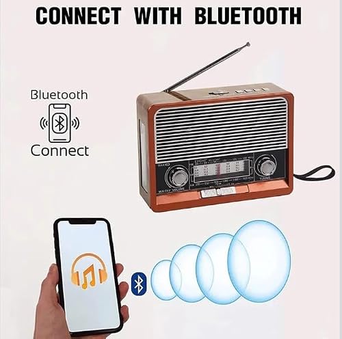 Retro Portable AM/FM Radio with Bluetooth, Flashlight & Clock – Rechargeable