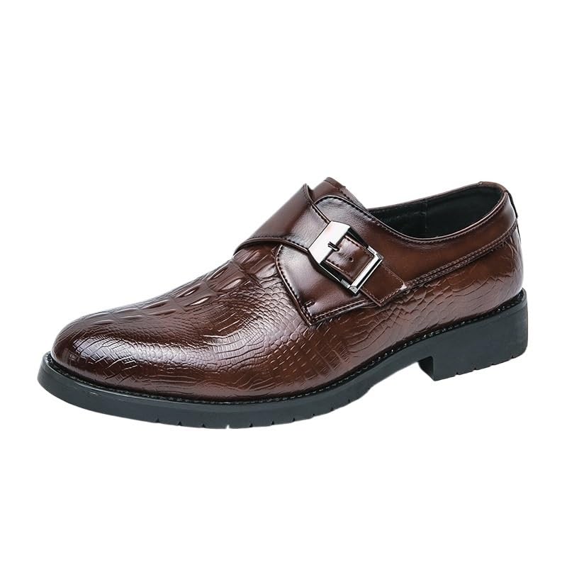 Business Dress Crocodile Pattern Leather Shoes for Men British Casual Wedding Suit Shoes Men Height Increase Platform Oxford Shoes Slip On Single Buckle Dress Shoes