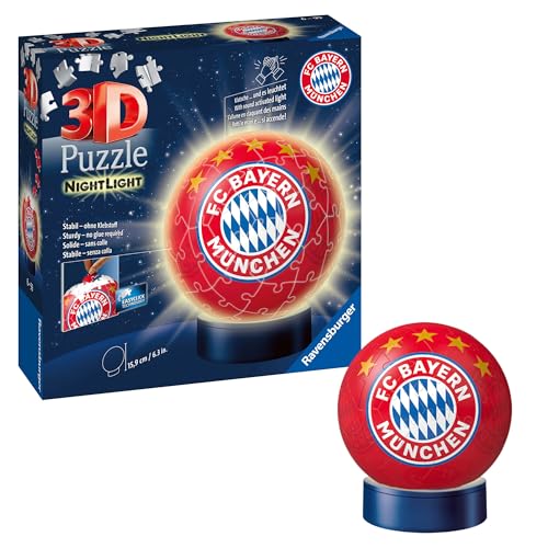 Ravensburger 3D Puzzle 12177 - Nachtlicht Puzzle-Ball FC Bayern München - ab 6 Jahren, LED Nachttischlampe mit Klatsch-Schalter Ravensburger 3D Puzzle 12177 - Nachtlicht Puzzle-Ball FC Bayern München - ab 6 Jahren, LED Nachttischlampe mit Klatsch-Schalter