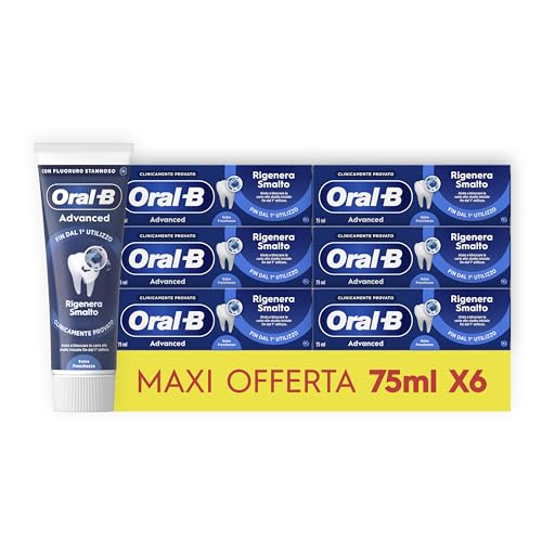 Oral-B Dentifricio Advanced Rigenera Smalto 6x75ml, Dentifricio Formato Convenienza, Clinicamente Provato, Pulizia Denti Efficace, Alito Fresco, Extra Freschezza Sapore Eucalipto