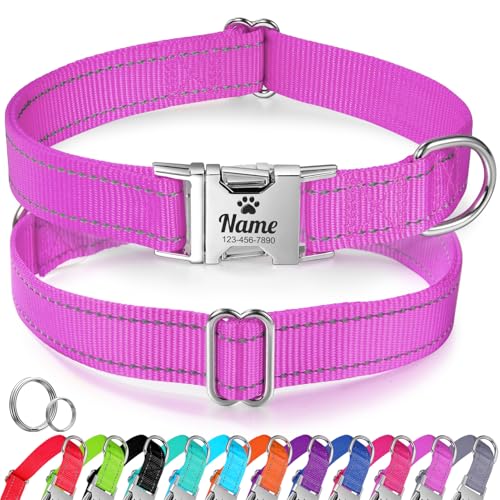 Collar de perro personalizado – Collar de gato reflectante con nombre y número de teléfono grabado, collares para animales de nailon con liberación rápida y hebilla de metal