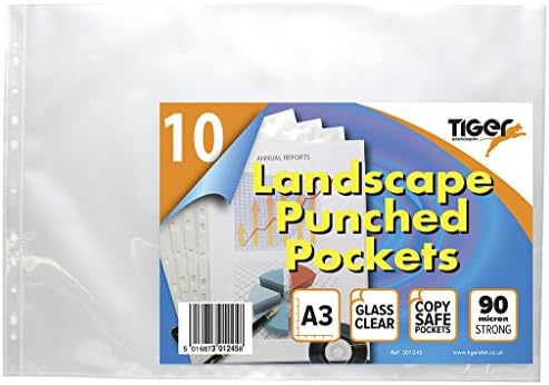 50 x Landscape A3 Glass Clear Plastic Wallets Strong Art Poly Punched Pockets