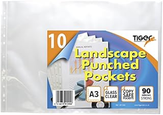 50 x Landscape A3 Glass Clear Plastic Wallets Strong Art Poly Punched Pockets