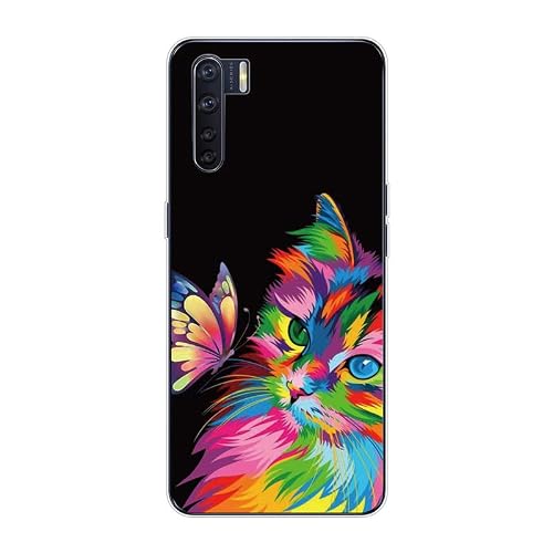 KARTXITAI Case Compatible with F15/A91/Reno3,Shockproof Slim Thin Silicone Protective Anti-Fingerprint Anti-Scratch Anti-Fall Phone Cover - Butterfly Cat