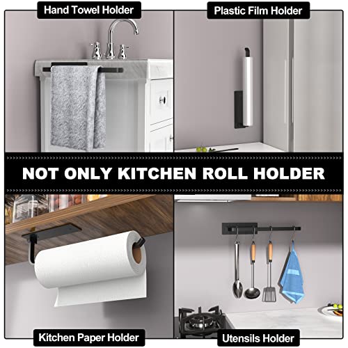 Paper Towel Holder - Self-Adhesive Or Drilling, Matte Black Paper Towel Rack Under Cabinet For Kitchen, Upgraded Aluminum Kitchen Roll Holder - Lighter But Stronger Than Stainless Steel! #TOP3