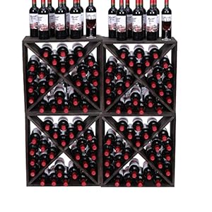 Wine Rack Cabinet countertop Wooden Stackable Storage Retro Cube freestanding Floor Wine Bottle Holder Stand(96BottleBlack)