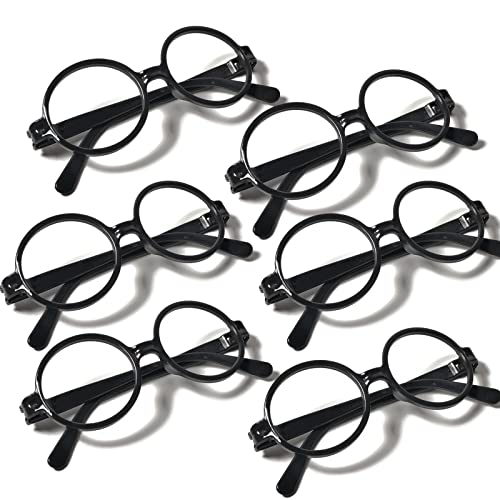 EaciTown 6 Pack Plastic Halloween Wizard Glasses Magic Costume Movie Themed Costume Glasses Black Round Glasses Frame No Lenses for Posing Props Masquerade Costume Birthday Party Cosplay Supplies