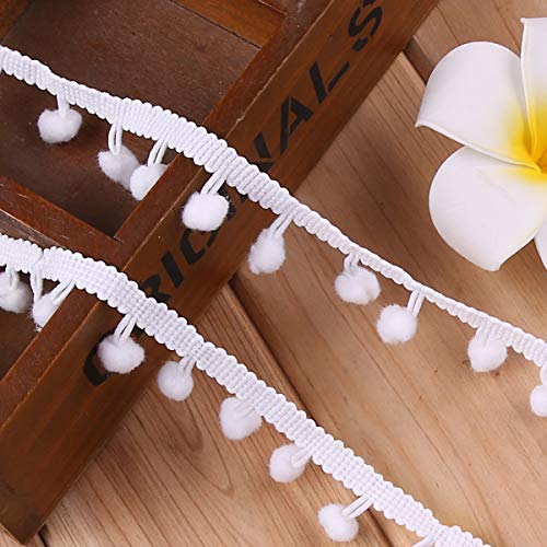 Teemico 20 Yards Mini Pom Pom Trim Ball Fringe Ribbon Sew On Pom Pom Fringe Tassel Lace For Diy Sewing Accessory,White #TOP5