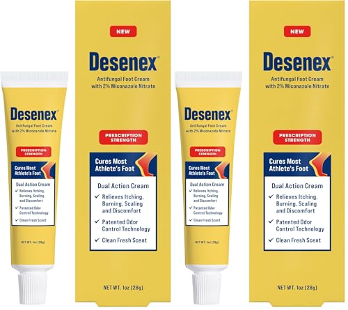 Desenex Anti-Fungal Foot Cream Cures Most Athlete’s Foot, Prescription-Strength 2% Miconazole Nitrate, Helps Relieve Itching, Burning & Scaling, All-Day Odor Control for Fresh Feet, Fresh Scent, 1oz
