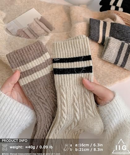 Image of IIG 5 Pairs Women's Vintage Style Thick Wool Warm Winter Crew Socks