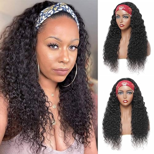 Image of Deep Wave Headband Wig Human Hair 16 Inch Brazilian Virgin Natural Black