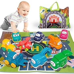 ALASOU 9 Sets Baby Truck Car Toy and Playmat/Storage Bag|Baby Toys 12-18 Months|Toys for 1 2 3 Year Old Boy|1st Birthday Gifts for Infant Toddlers
