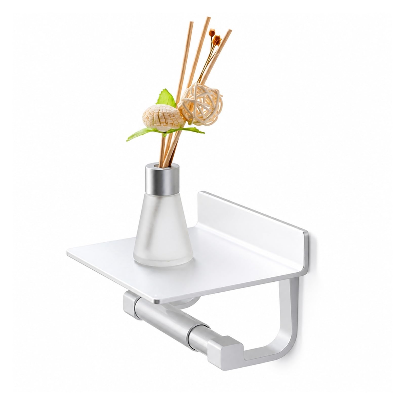 Toilet Roll Holder, Aluminum Toilet Paper Punch Free Holder With Phone Shelf,for Bathroom