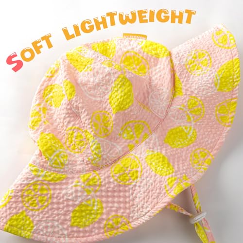 Image of HONGTEYA Baby Sun Hat Toddler Girl Beach Hat Sun Protection Adjustable Outdoor Summer Wide Brim Bucket Hat for Infant Kids