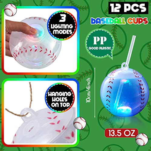 Suclain 12 Pcs Baseball Party Favors Lighted Baseball Shaped Cups With Lids And Straws Fun Light Up Baseball Drinking Cups For Sports Party Family Gatherings Decorations Gifts #TOP1