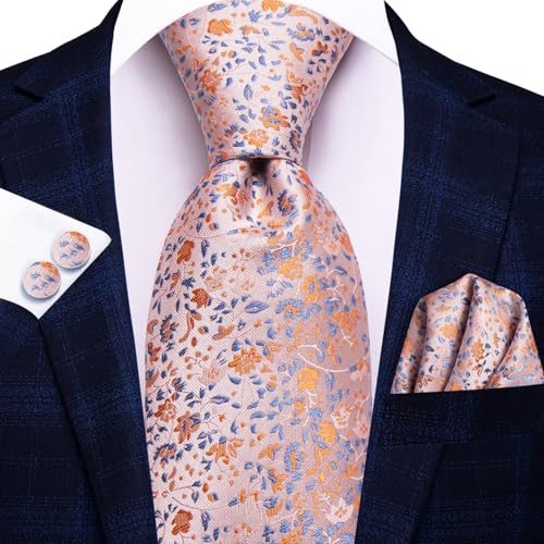 Image of Dubulle Mens Paisley Striped Tie Woven Necktie for Men and Handkerchief Cufflinks Set Wedding Formal Business