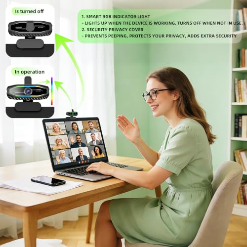 Image of 1080P HD Webcam, USB Plug & Play Computer Camera, Auto Low-Light Streaming Camera, RGB Status Light Web cam, Noise-Canceling Microphone Webcam - for Video on Laptop & Desktop