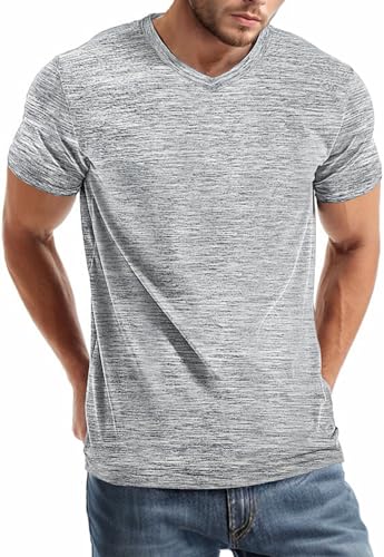 Mens V Neck T Shirts Casual Stylish Graphic Stretch Short Sleeve T-Shirt Cotton Tees Tops Shirt