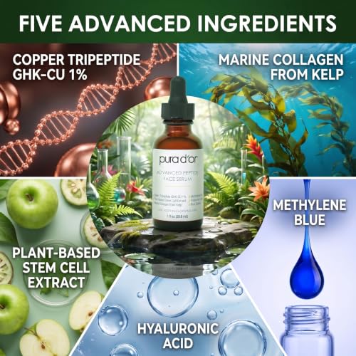PURA D'OR Advanced Face Serum with Copper Tripeptide Hyaluronic Acid, 1oz | Youthful-Looking Skin, Marine Collagen, Plant Stem Cells, Methylene Blue, Hydrates and Smooths, Lightweight, Fast-Absorbing - image 3