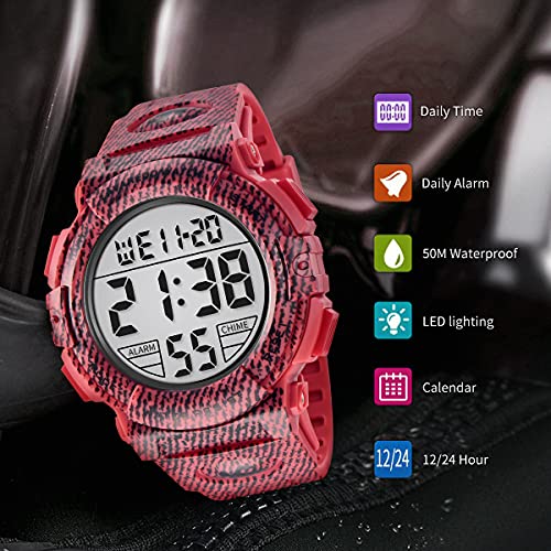 Image of Mens Digital Watch - Sports Military Watches Waterproof Outdoor Chronograph Military Wrist Watches for Men with LED Back Ligh /Alarm /Date, Th-BlackRed,