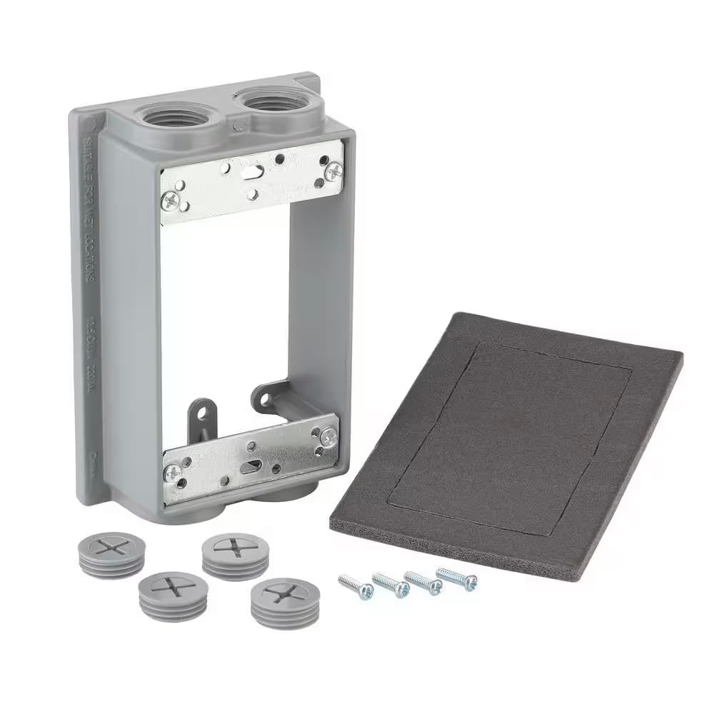 Commercial Electric 1-Gang Metallic Weatherproof Extension Ring with (4) 1/2 in. Holes, Gray WSE450G