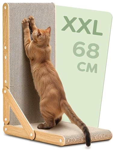 Knupis Tiragraffi Gatto Grande 68 cm - Particolarmente Resistente per la Cura Degli artigli Gattini - Facile da montare - Protezione per divano e parete - Design reversibile a Forma di L