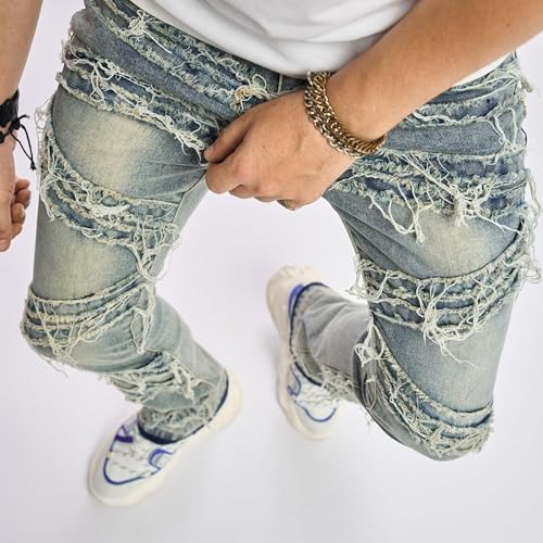 Men's Slim-Fit Stretch Ripped Skinny Jeans, Distressed Straight-Leg Fashion Jeans3