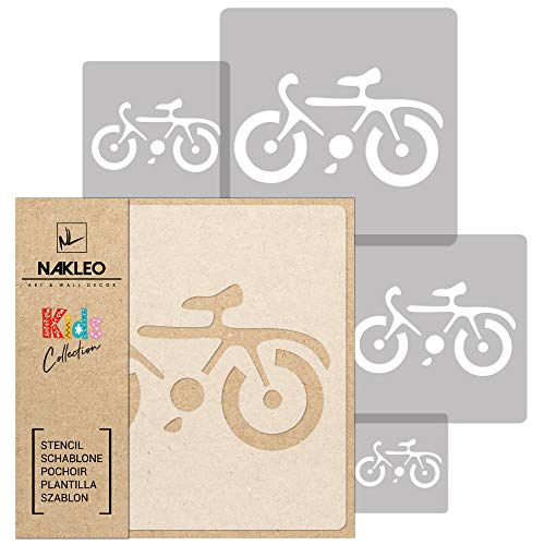 NAKLEO 5 plantillas de plástico reutilizables - Bicicleta Ciclismo Montaje - 34x34cm a 9x9cm - patrón diseño niños pintura decoración habitación - artesanía DIY bricolaje muebles pared Cover