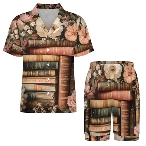Book Flower Mens Pajamas Set Short Sleeve Sleepwear Summer Pjs Sets 2 Piece Loungewear Nightwear3