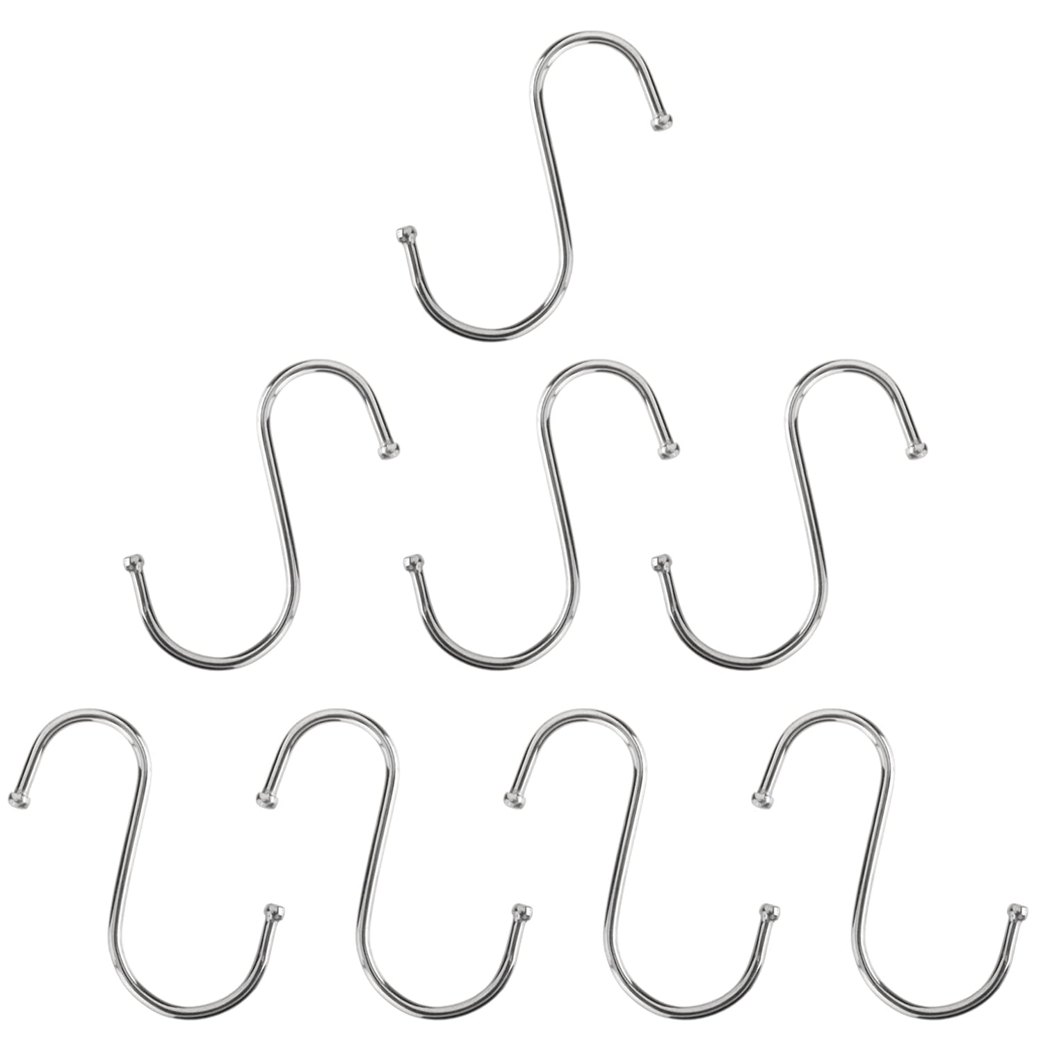 MroMax 8Pcs Stainless Steel S Hooks S Shaped Hook Hangers for Kitchen Bathroom Bedroom Storage Room Office Outdoor Multiple Uses Silver Tone