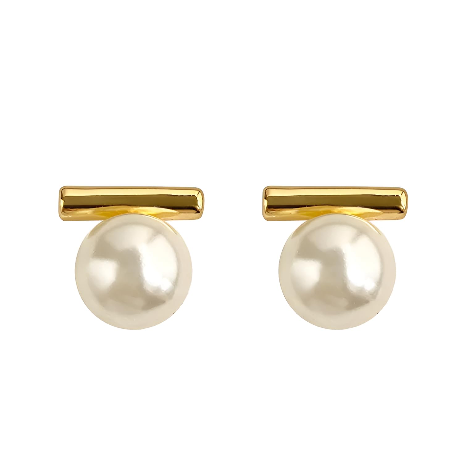 Elegant Geometric Pearl Stud Earrings for Women | Minimalist Asthetic Gold-Tone Earrings | Party Everyday Wear Imitation Pearl Jewelry | Gift for Women & Girls-image-16