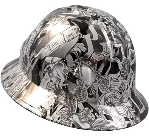 Texas America Safety Company Tattoo Full Brim Style Hydro Dipped Hard Hat - Silver For Ladies #TOP5