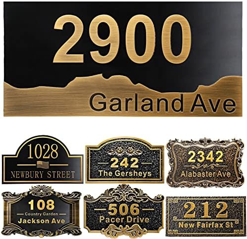 Personalized House Address Plaque 12" Cast Numbers for Outside Custom Street Name Address Sign Plate Vintage for Mailbox Door Room Classic Wall Outdoor Antique Brass