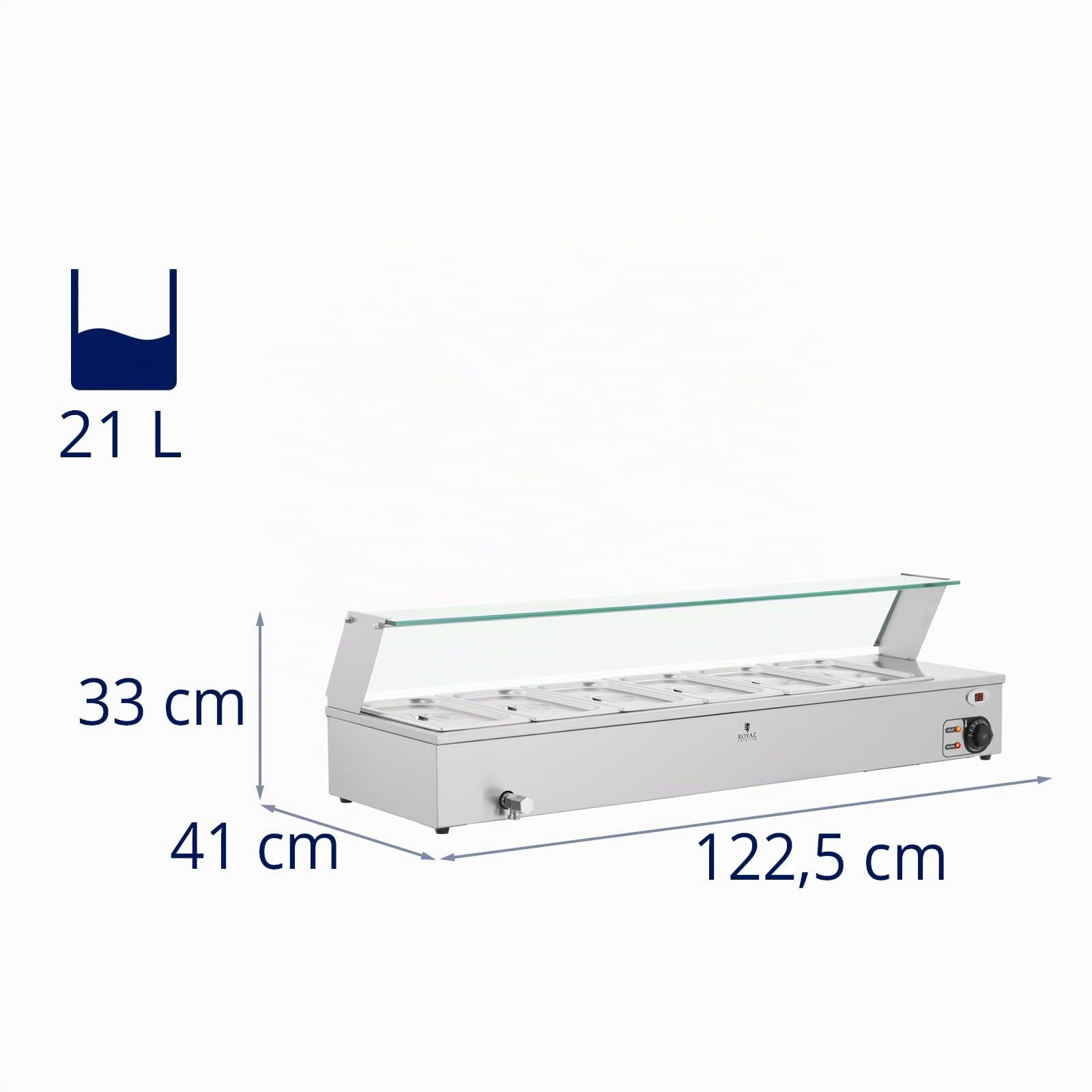 Royal Catering Bain Marie Professionnel 6 x 3.5 L 2100 W Électrique INOX Thermostaté