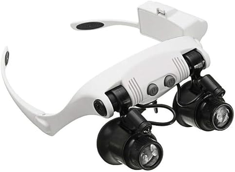 Magnifier 4 Lenses 10X 15X 20X 25X Holder Headband Magnifier Magnifier with 2 LED Lights Goggles Magnifying Tool, gaoyun-1001
