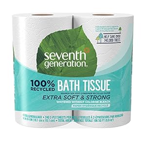 Seventh Generation Bath Tissue Toilet Paper Chlorine Free 2 Ply Toilet Paper 100% Recycled Paper 4 Count (Pack of 1)