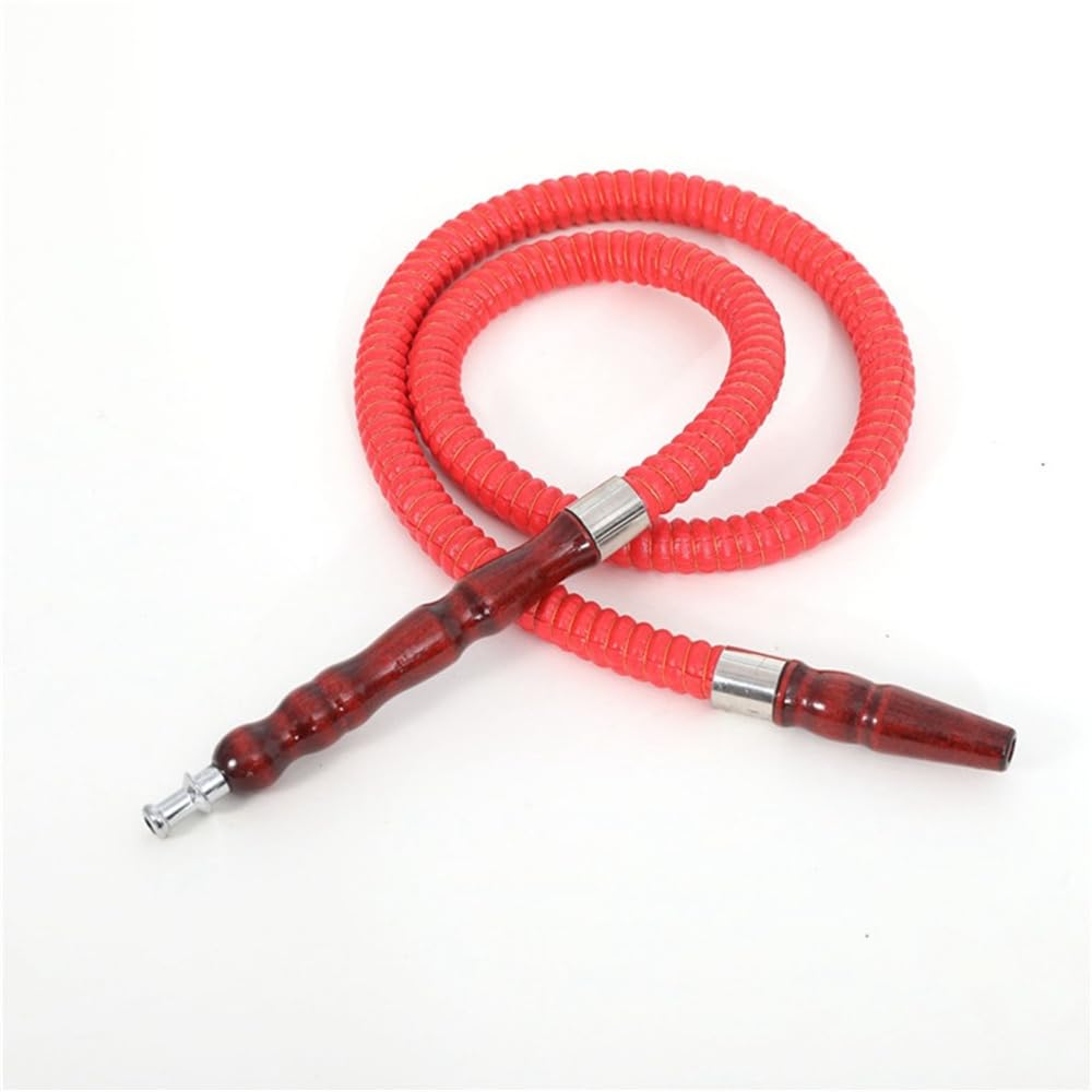 Tingyilan 3pcs Hookah Hose 100cm Washable Leather Hookah Pipe Wooden Handle Hookah Accessories, Soft Touch Rubber Handle Alloy Tip Leather Wrapped,Red